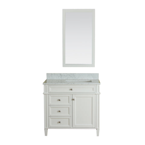 Samantha 36 in Single Bathroom Vanity in White with Carrera Marble Top and No Mirror