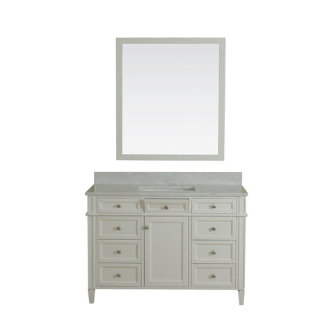 Samantha 48 in Single Bathroom Vanity in White with Carrera Marble Top and No Mirror