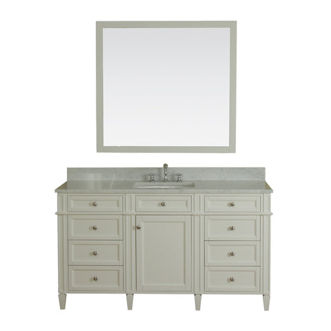 Samantha 60 in Single Bathroom Vanity in White with Carrera Marble Top and Mirror
