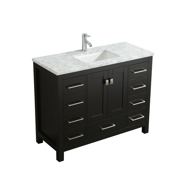 Eviva London 48" x 18" Espresso Transitional Bathroom Vanity w/ White Carrara Top