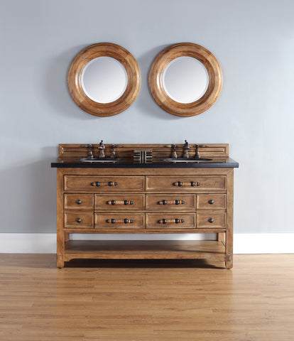 Malibu 60" Honey Alder Double Vanity with 4 CM Black Rustic Stone Top