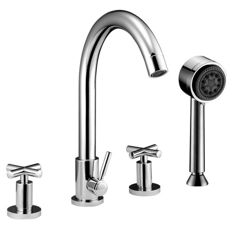 Dawn? 4-hole Tub Filler with Personal Handshower and Cross Handles, Chrome