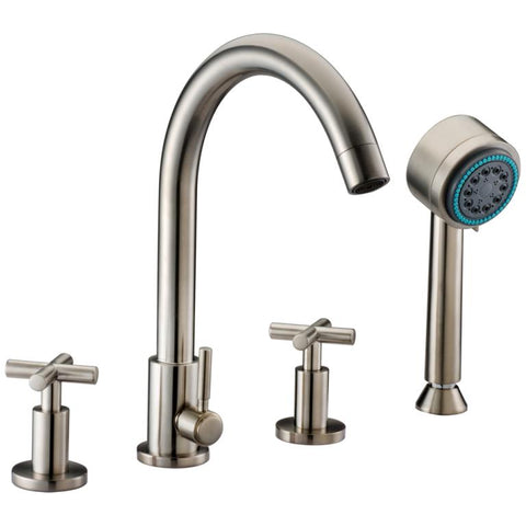 Dawn? 4-hole Tub Filler with Personal Handshower and Cross Handles, Brushed Nickel