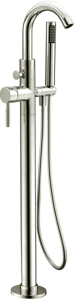 Dawn? Floor Mount Freestanding bathtub filler faucet with hand held shower, Lever handle, Brushed Nickel