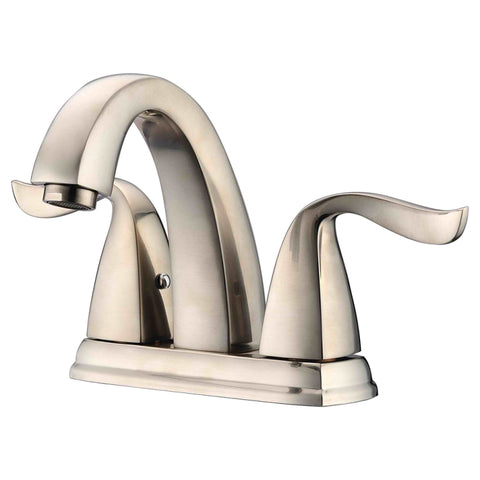 Dawn? 2-hole, 2-handle centerset lavatory faucet for 4" centers, Brushed Nickel (Standard pull-up drain with lift rod D90 0010BN included)