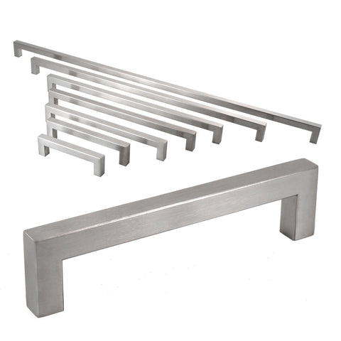 Square Bar Pull Cabinet Handle Brushed Nickel Stainless 12mm