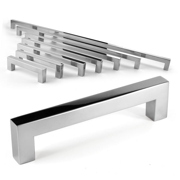Square Bar Pull Cabinet Handle Polished Chrome Stainless 14mm